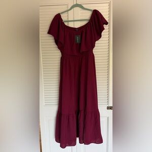 Burgundy Ruffle “Bridesmaid” Dress